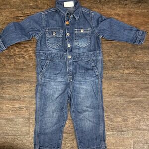 Gymboree Denim One Piece Baby Romper Long Sleeve Button Down Pockets‎